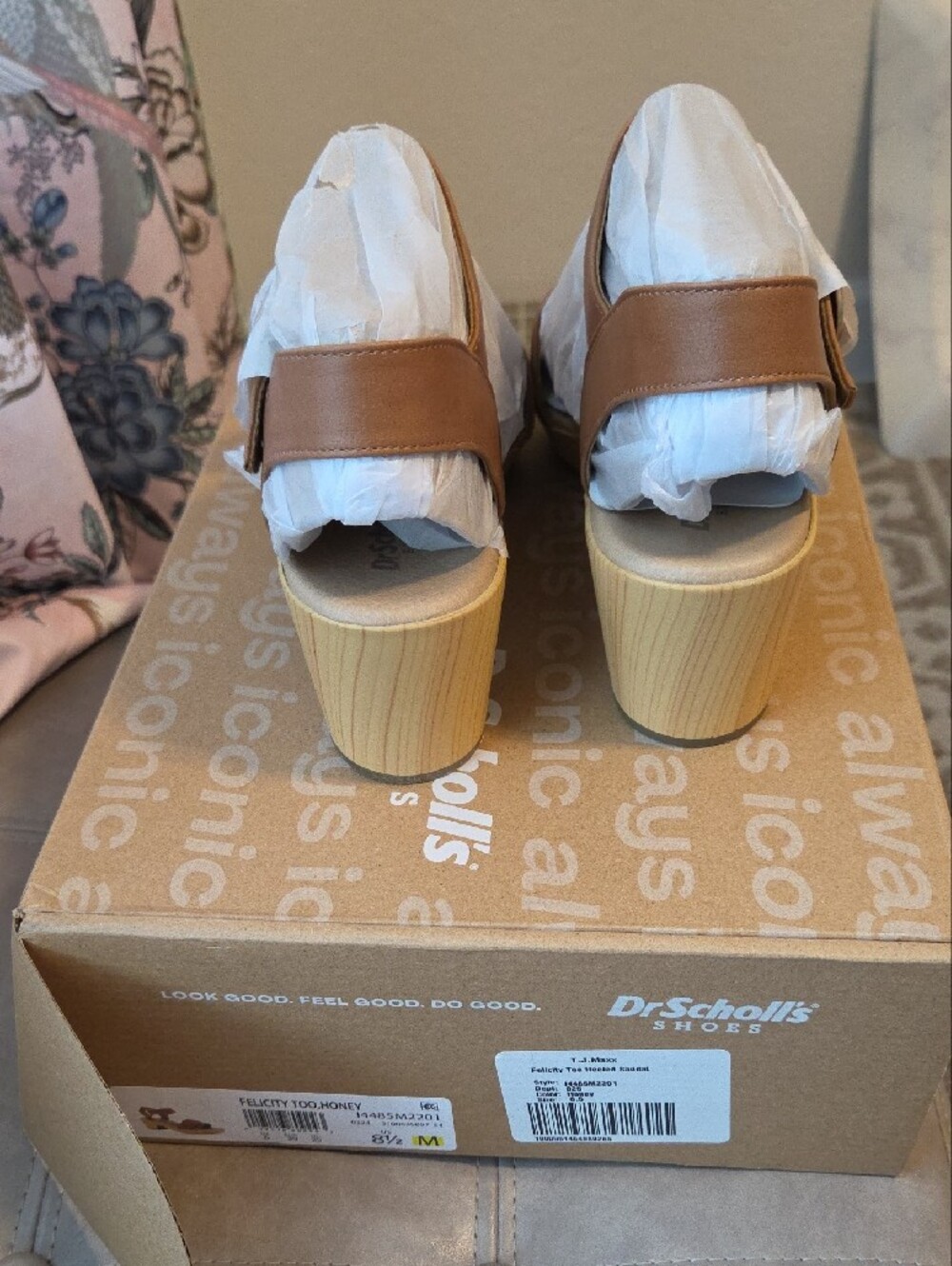 Dr. Scholl's Tan Buckle Wood-Look Wedge Sandals "Felicity Too" - Picture 3 of 3